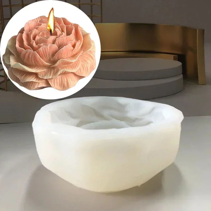 Candle Making Kits - Extragroße 3D-Blumenkerzen-Silikonform DIY Pfingstrosen-Aroma-Gips-Harz-Gießwerkzeug Handgemachtes Seifen-Schokoladen-Kuchen-Backset